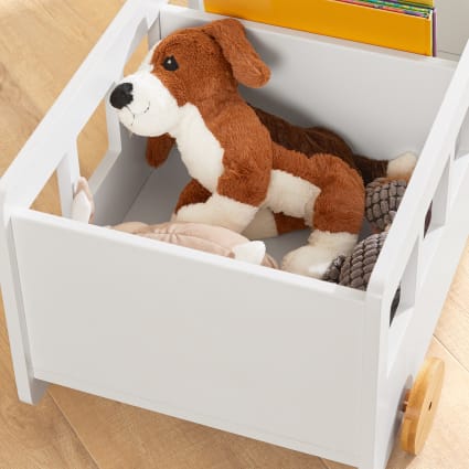 Coffre à Jouets à Roulettes 'Jim' - Blanc Et Similicuir, 50x36x36 Cm, Capacité 20 Kg | Avec Corde De Traction, Rangement Enfant
