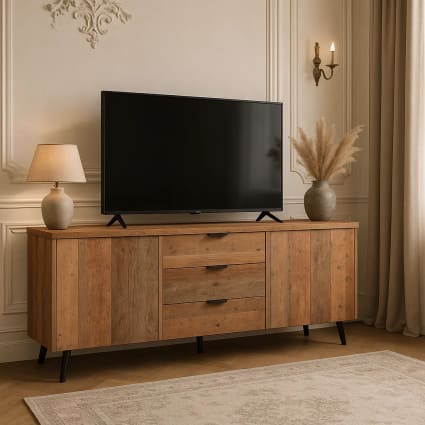 Mobile porta TV in legno riciclato e metallo stile industriale