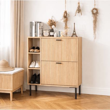 Meerveil Scarpiera moderna, colore marrone/naturale/bianco, 3 ribalte per cassetti - Naturale
