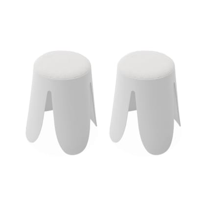 2er Set stapelbare Hocker, weiß, strukturierter Bouclébezug Niki