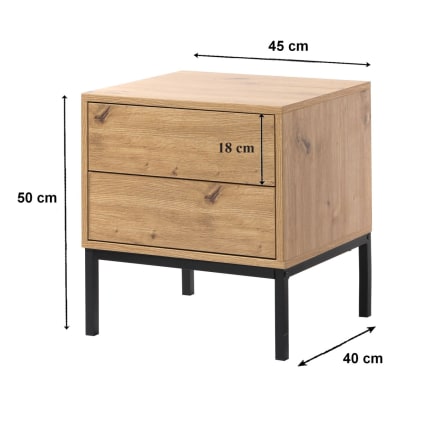 Nachttisch mit 2 Schubladen, Eichenoptik, Höhe 50 cm - LENNY Lenny