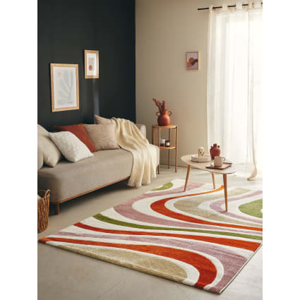 Tappeto Soggiorno Lavabile In Lavatrice - 80x200 Cm, Pelo Corto, Antiscivolo, Stile Vintage Orientale, Multicolore E Rosso