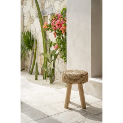 Tabouret Bohème JAHIINA En Eucalyptus Et Fibre De Palmier - 30 Cm, Beige