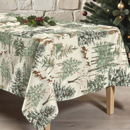 LinTimes Tovaglia Natalizia Quadrata 132x132 Cm | Verde | Lavabile E Antimacchia | Decorazione Natale E Capodanno