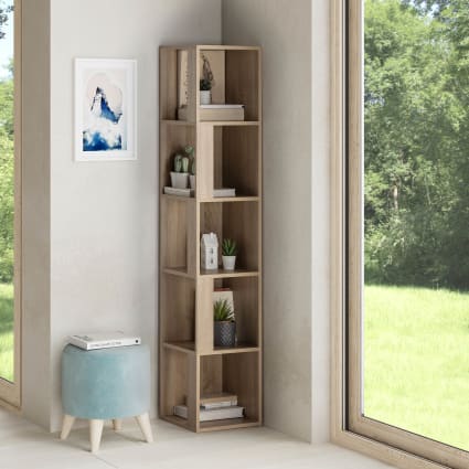 Mobile Libreria Angolare 5 Ripiani H.161 Cm – Scaffale In Laminato Grigio, Kit Montaggio Incluso - 2