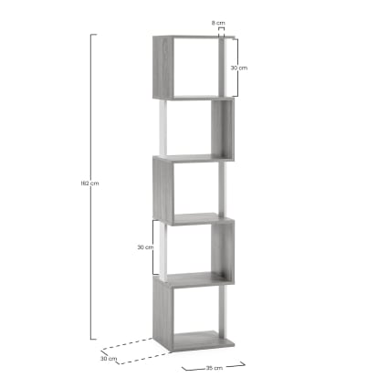 Étagère HOMN LIVING Maldives 5 Cubes – 162 Cm – Couleur Chêne/Blanc – Bibliothèque Moderne Pour Salon, Bureau – Meuble De Rangement Design