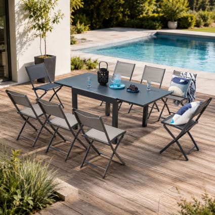 Gartenmöbelset 8 Plätze aus dunkelgrauem Aluminium Cualica
