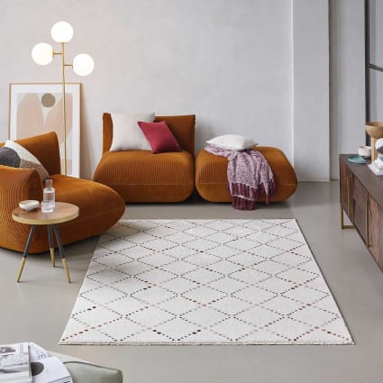 Flacher Teppich mit Rautenmuster in braun, beigem Hintergrund 80x150 Ina