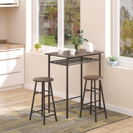 Ensemble Table bar 5 étagères et 2 tabourets - Bois et noir - Métal et