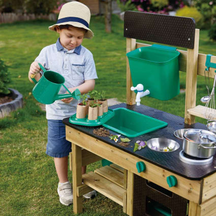 Cuisine De Jardin En Bois Pour Enfants - Avec Lavabo, Réservoir D'Eau Et Accessoires, 3-8 Ans