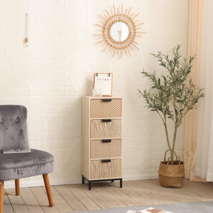 Schmale Kommode mit 4 Schubladen aus Holz, braun