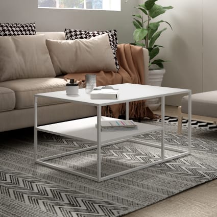 Couchtisch mit Ablage aus Metall 45 x 90 x 60 cm, in Weiß SOLUND