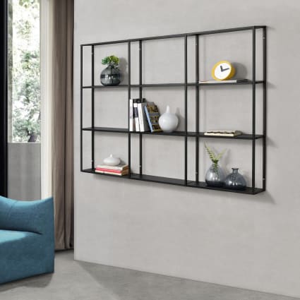 Wandregal aus Metall 110 x 130 x 18 cm, in Schwarz JELSA