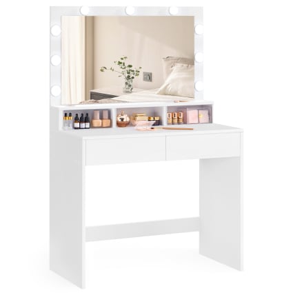 Coiffeuse grand miroir 40 x 80 x 140 cm effet bois blanc | Maisons du Monde
