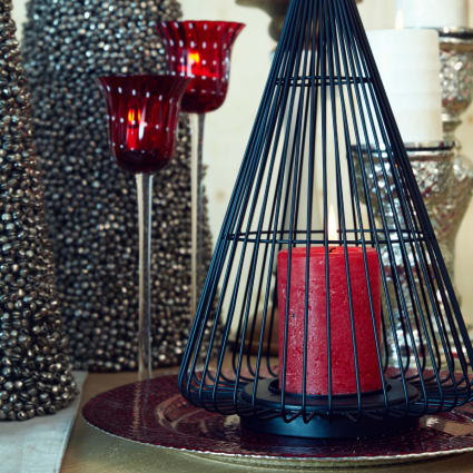 Lot De 5 Porte-bougies En Verre Noir Satiné Intérieur Rouge Miroir - Diam. 5,2 Cm, H. 3,4 Cm - Cereria Di Giorgio