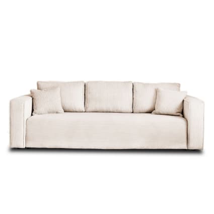 Canapé droit convertible 3 places en velours côtelé beige Topaze | Maisons du Monde