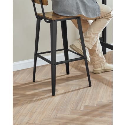 Lot De 2,Tabouret De Bar, 65 Cm Tabourets Hauts, Chaises De Bar Avec Siège En Bois,pour Cuisine, Salle à Manger, Salon, Style Industriel, Marron Rustique Et Noir