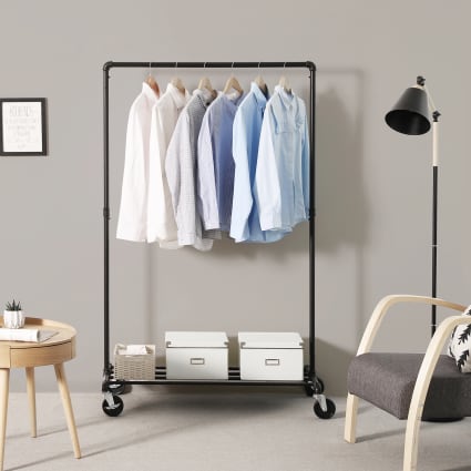 Portant à Vêtements Avec Roulettes Et 2 étagères - Porte-manteau Métallique 150 Cm Noir/blanc, Rangement Mobile Pour Chambre