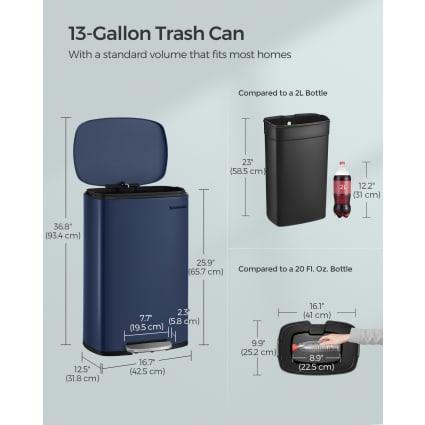 Poubelle de cuisine 50l acier plastique bleu