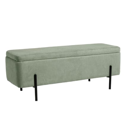 Sitztruhe mit Aufbewahrung, gepolstert in Mint und Beinen in Schwarz. Dumoy
