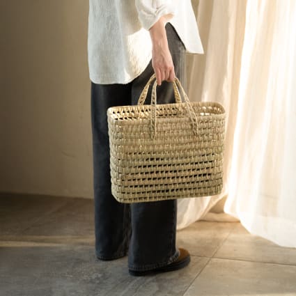 Panier cabas feuilles de palmier osier naturel 22 x 32 Maisons