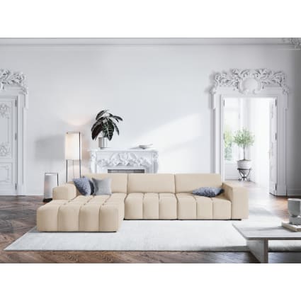 Divano angolare sinistro posti in velluto beige chiaro Luc