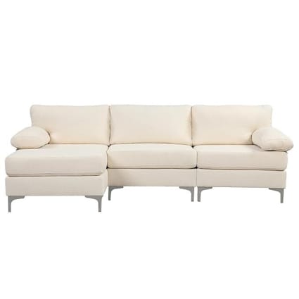 Canapé d'angle gauche 4-5 places en velours beige