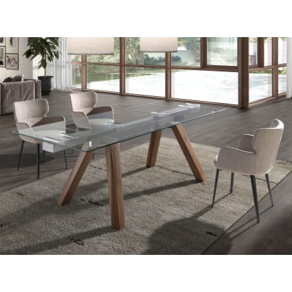 Tavolo da pranzo allungabile rettangolare vetro temperato