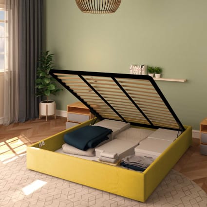Letto Contenitore 160x200cm Cloe Tessuto, Giallo Senape Cloe