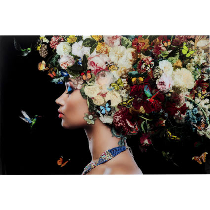 Glasbild Frau mit Blumen, mehrfarbig, 150x100cm Bunch of flowers