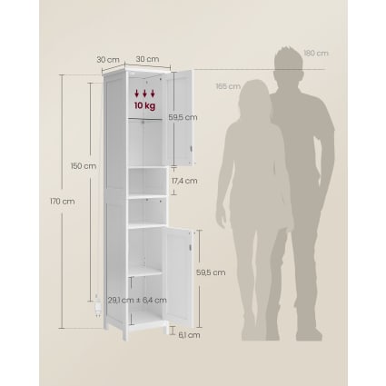 Armoire Salle De Bain Étroite MooBeey - 19x19x77 Cm - Blanc Moderne Avec Porte Et Support Papier Toilette