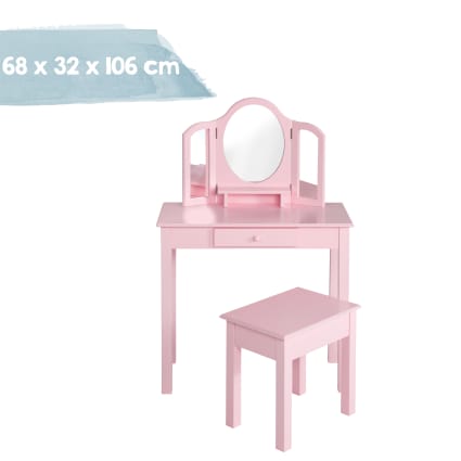 Coiffeuse Avec Tabouret Pour Enfants - Bois - 4 Tiroirs - Dimensions 70x40x110 Cm - Neuf Costway
