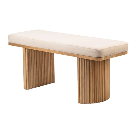 Holzbank aus Massivholz und Samt Beige