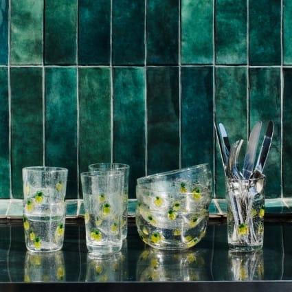 Ciotole In Vetro A Nido D'ape Con Volant, Stile Coloniale