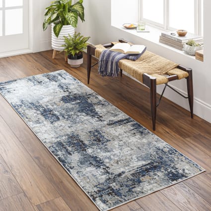 LIVABLISS Tapis De Couloir Abstrait Moderne Ivoire/Gris/Bleu 80x220 Cm Alix 91526371