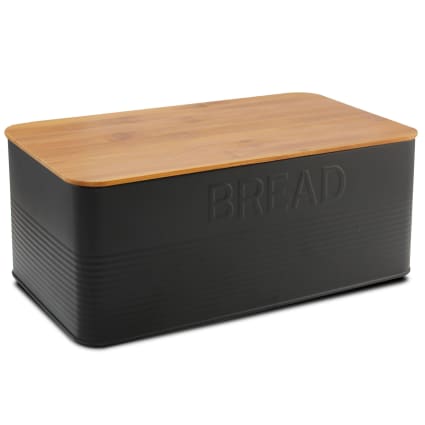 Boîte à pain en métal noir et couvercle bambou | Maisons du Monde