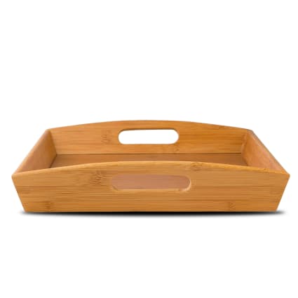 Plateau Rectangulaire En Bambou Naturel 40x25 Cm Avec Poignées Argentées – Élégant Et Pratique Pour La Maison