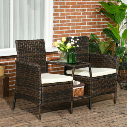 Set da giardino in rattan con sedie e tavolino da caffè marrone