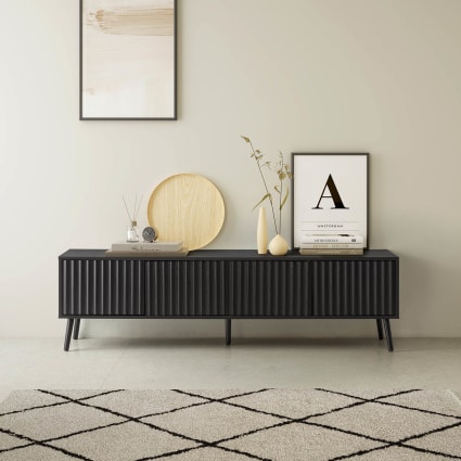 Mobile TV VCM Onata XXL, 3 Ripiani In Vetro Temperato Nero, Struttura Alluminio, 110x42x70 Cm, Fino A 80 Kg