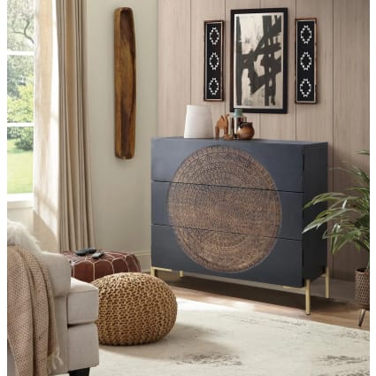Commode 9 Tiroirs En Tissu Avec Motif Fleur Vintage – Cadre Métal – Rangement Chambre, Salon, Entrée – Marron Rustique - 7