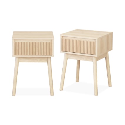 2er-Set Nachttische mit 1 Schublade naturfarben Linear