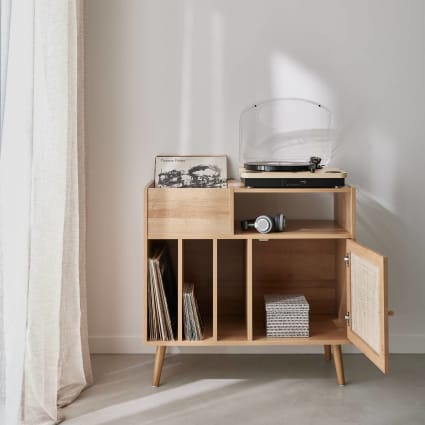 Boheme - Meuble vinyle cannage et décor bois 1 porte