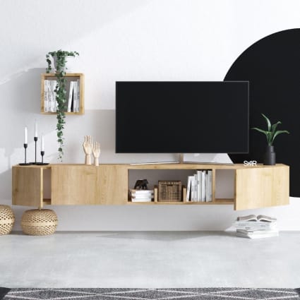 Komodee Vitrine Suspendue Como - Chene - Miel Truffe - sans LED - 71 x 178 x 15 cm - Maison