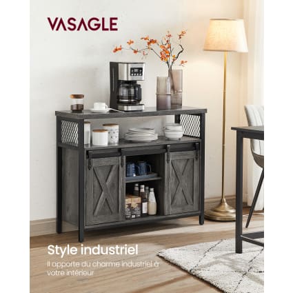 Buffet De Rangement Cuisine 2 Portes + 1 Tiroir - Plateau De Travail - MDF - Design Campagne Gris - Montage Facile