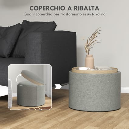 Pouf Contenitore Pieghevole COSYLAND 39L - Cassapanca Salvaspazio, Tessuto Lino, Supporto 200kg, Grigio Lifan