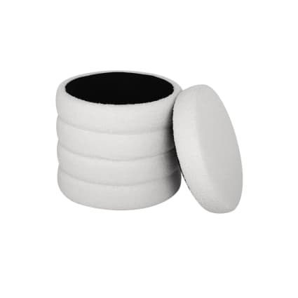Pouf-Coffre Floki Blanc Matelassé - Ø37 Cm, Rangement Et Assise, 110 Kg Max - 4