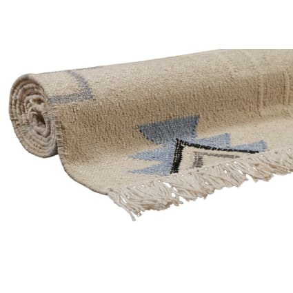 Neuf – Tapis Tunisien Berbère En Pure Laine Tissé Main – 136x72 Cm – Multicolore Motif Floral