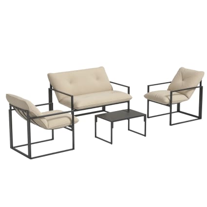 Salon de jardin 4 personnes - 4 pièces, 3 coussins - gris beige Outsunny | Maisons du Monde