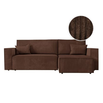 Canapé d'angle convertible avec coffre en velours côtelé - Marron Clarisse | Maisons du Monde