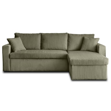 Canapé d'angle convertible 4 places en velours côtelé vert